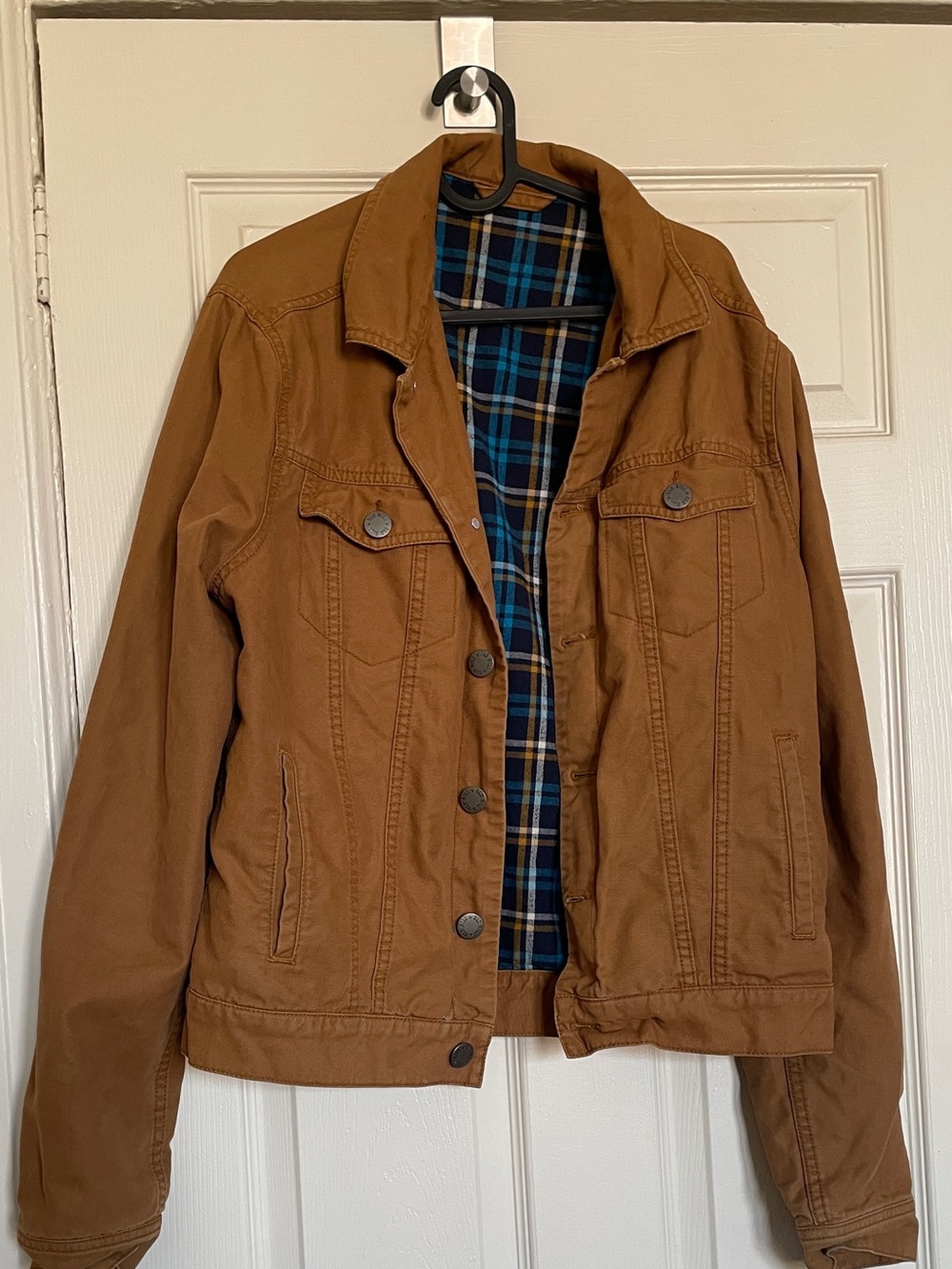 Men's Tan Lightweight Shirt Jacket with Plaid Lining